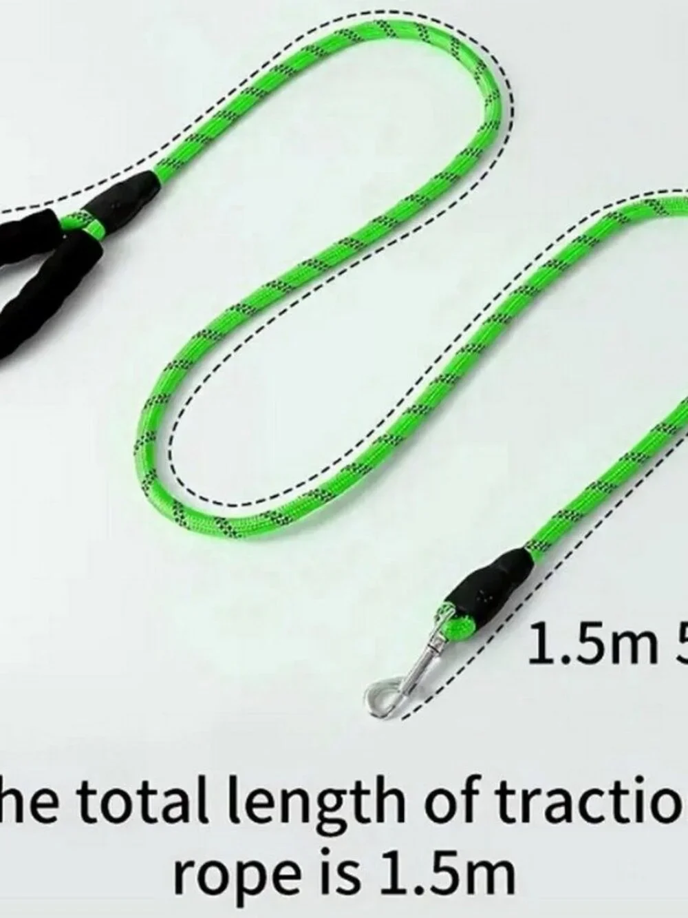 Tadeo Dash Green Reflective Rope Leash with Padded Loop Handle and Rotating Clip